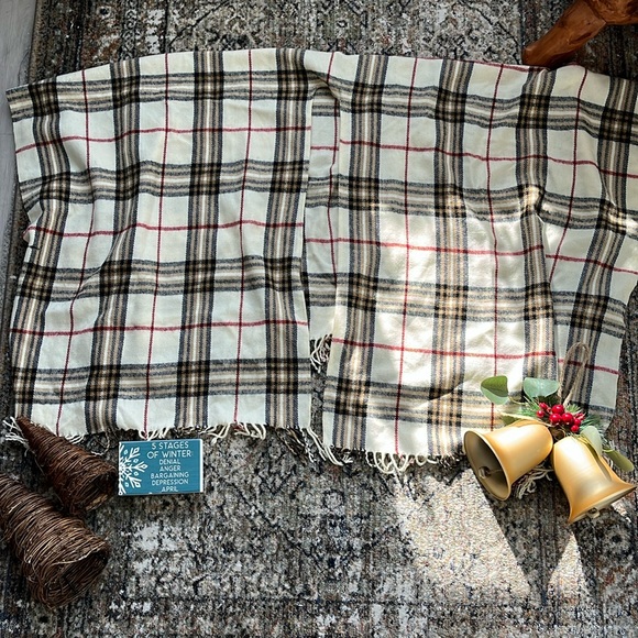 Accessories - Tartan Large Shawl Over-Shoulders Scarf with Fringe Detailing